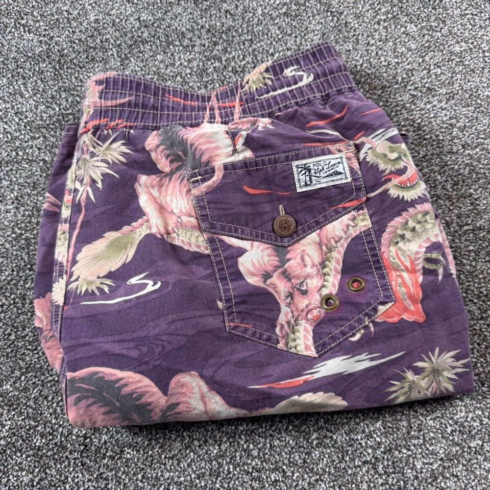 Polo Ralph Lauren Men XL Purple Dinosaur Tiger Eagle Graphic Swim Trunks Shorts